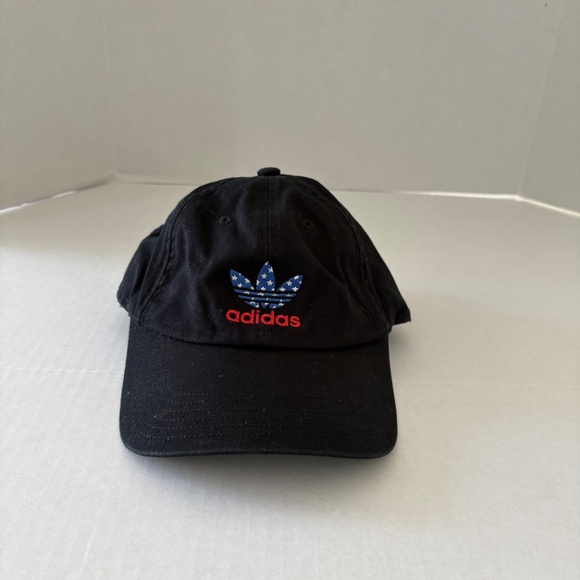 Adidas Adjustable Black Hat Patriotic Embroidered American Flag Theme Logo. - Picture 1 of 12